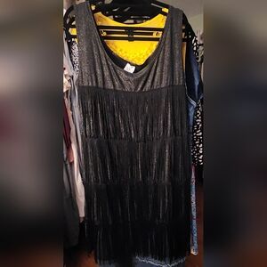 Gorgeous Black Flapper Dress!  Midi Length With Fringe Galore!!
